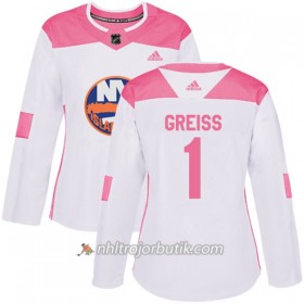 Dame Ishockey New York Islanders Tröja Thomas Greiss 1 Adidas 2017-2018 Vit Rosa Fashion Authentic